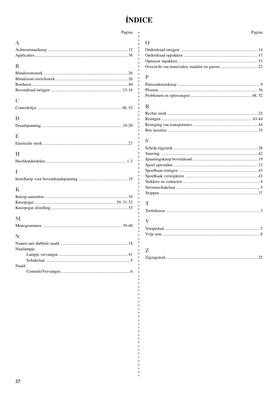 Índice | Brother VX 1400 User Manual | Page 64 / 65