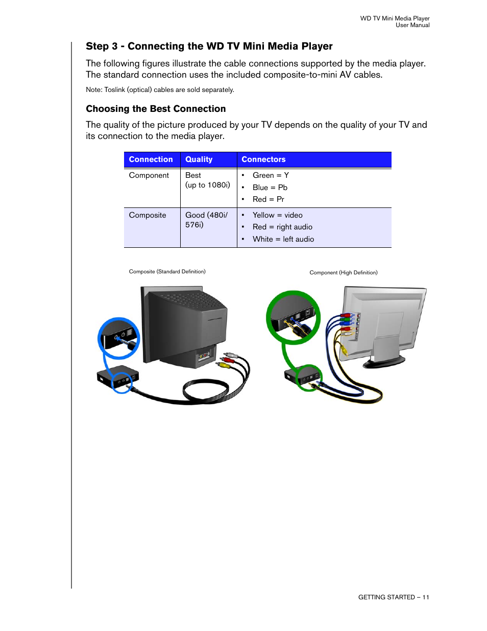 Step 3 - connecting the wd tv mini media player, Choosing the best connection | Western Digital WD TV Mini Media Player User Manual User Manual | Page 15 / 66