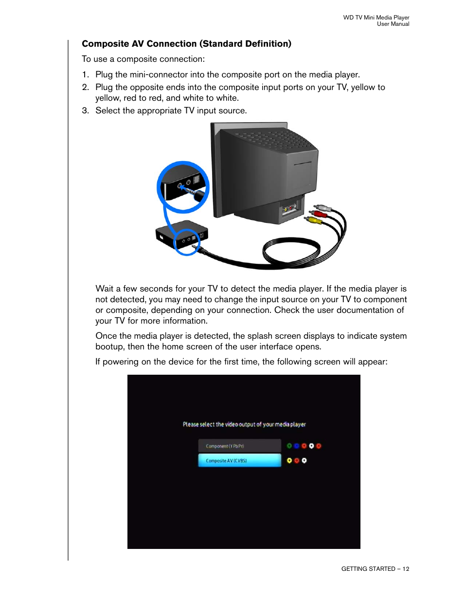 Composite av connection (standard definition) | Western Digital WD TV Mini Media Player User Manual User Manual | Page 16 / 66