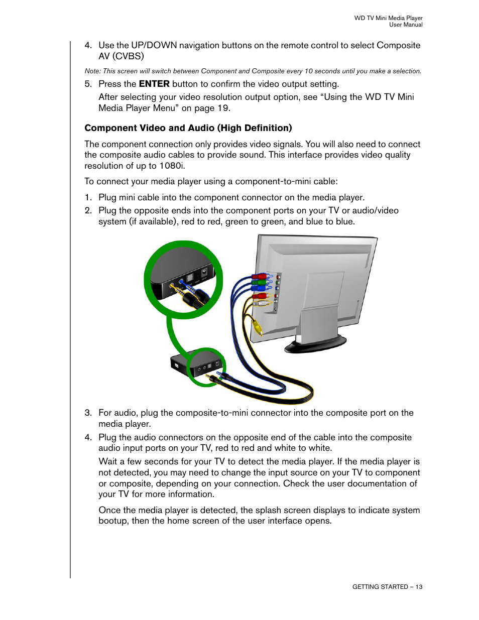 Component video and audio (high definition) | Western Digital WD TV Mini Media Player User Manual User Manual | Page 17 / 66