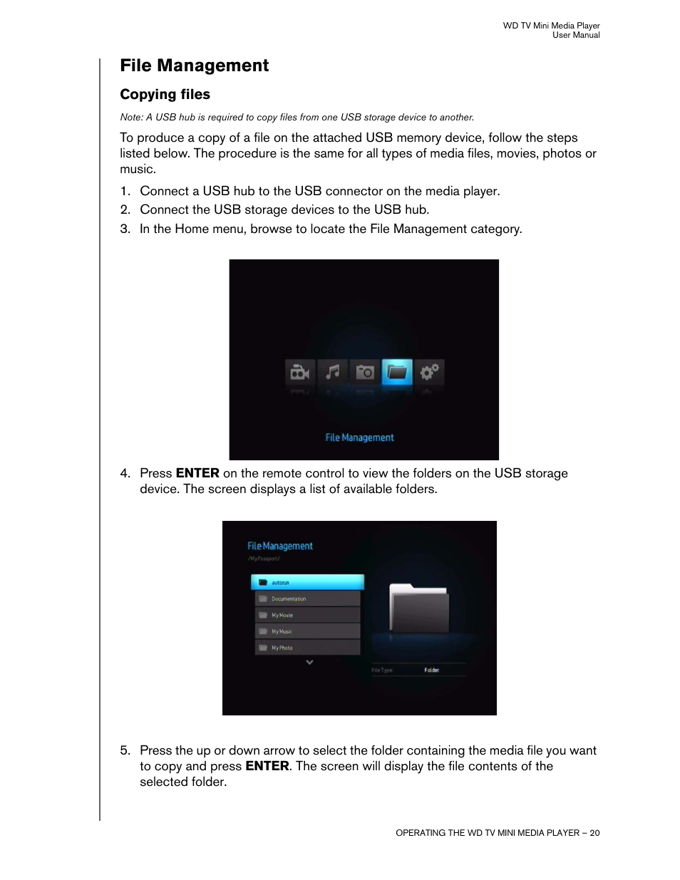 File management, Copying files | Western Digital WD TV Mini Media Player User Manual User Manual | Page 24 / 66