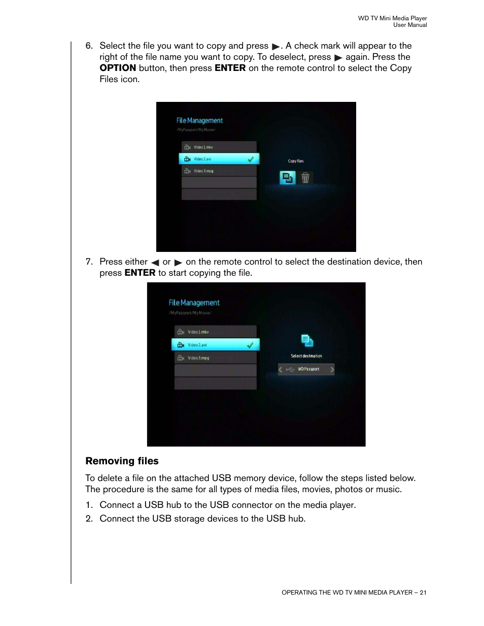 Removing files | Western Digital WD TV Mini Media Player User Manual User Manual | Page 25 / 66
