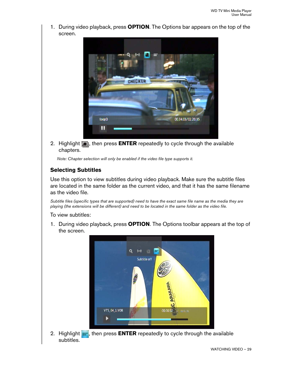 Selecting subtitles | Western Digital WD TV Mini Media Player User Manual User Manual | Page 33 / 66