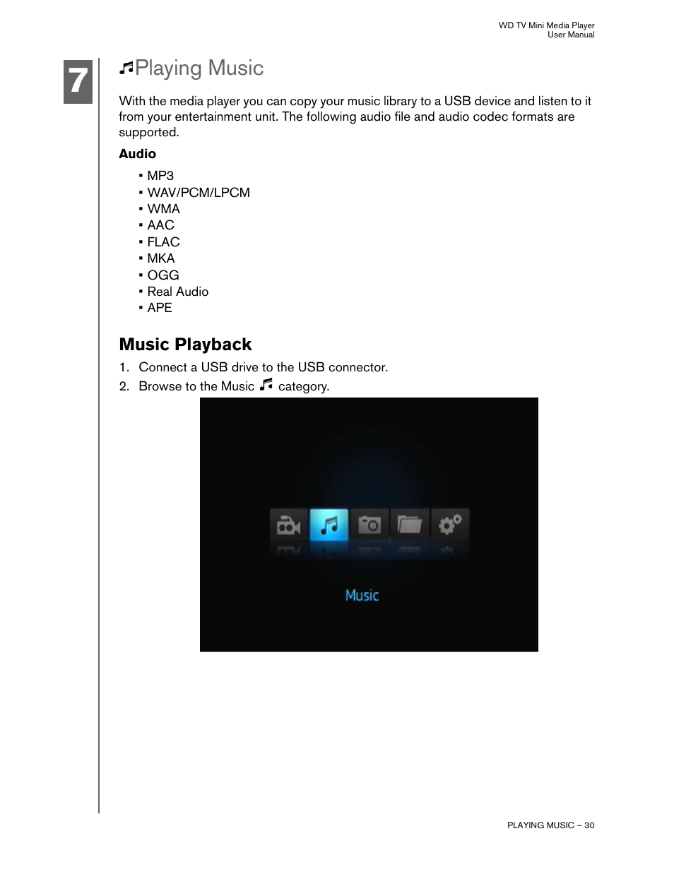 Playing music, Music playback | Western Digital WD TV Mini Media Player User Manual User Manual | Page 34 / 66