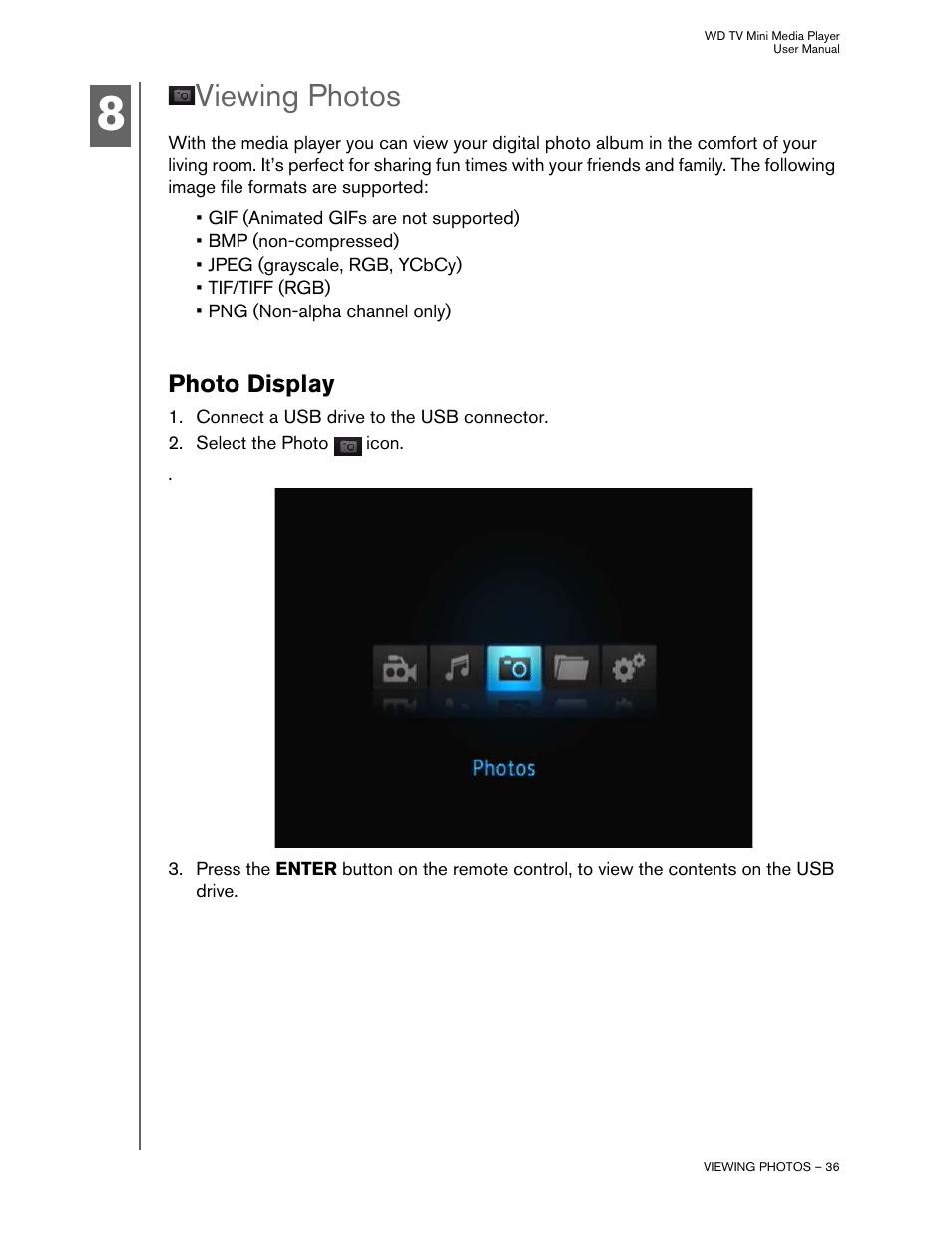 Viewing photos, Photo display | Western Digital WD TV Mini Media Player User Manual User Manual | Page 40 / 66