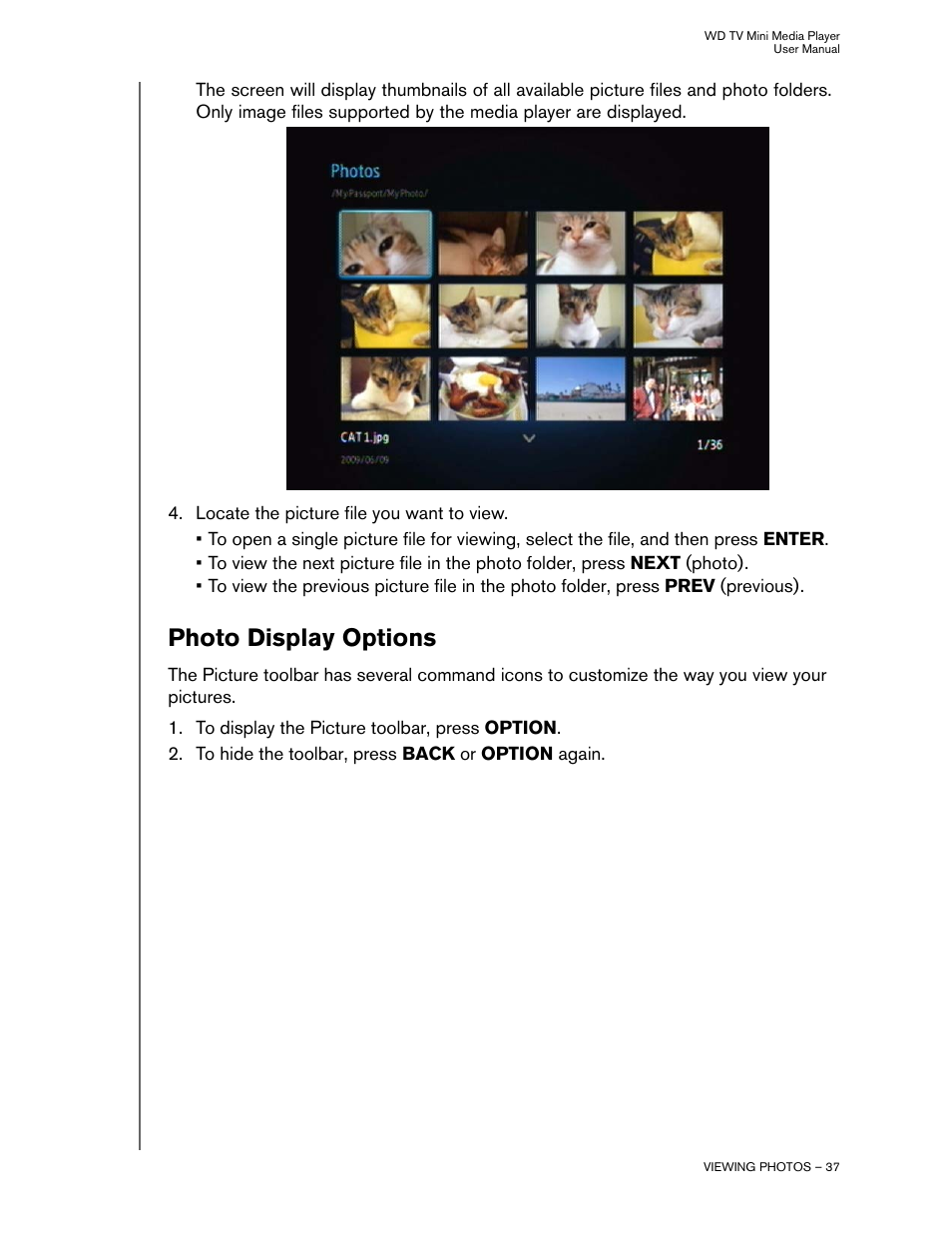 Photo display options | Western Digital WD TV Mini Media Player User Manual User Manual | Page 41 / 66