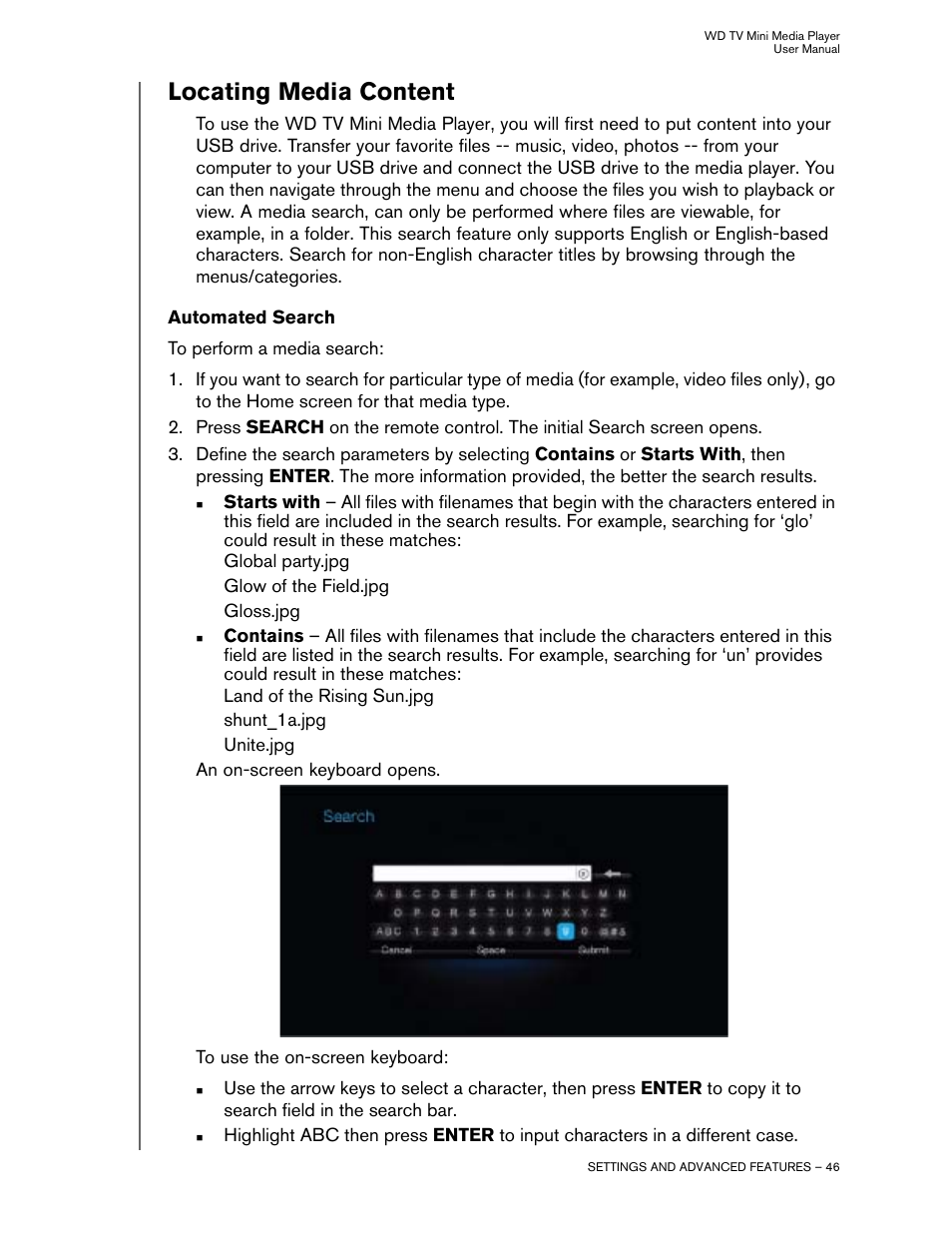 Locating media content, Automated search | Western Digital WD TV Mini Media Player User Manual User Manual | Page 50 / 66