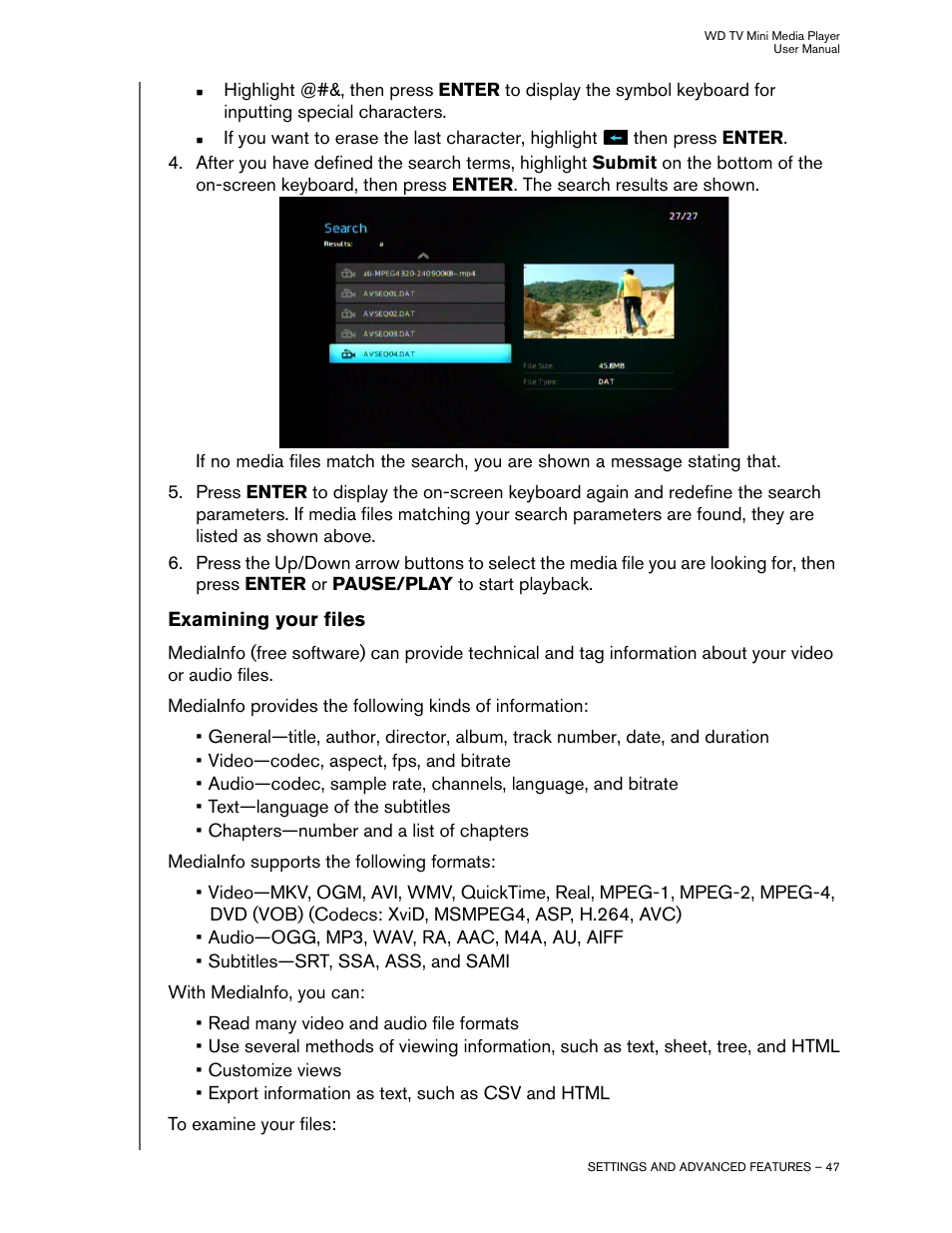 Examining your files | Western Digital WD TV Mini Media Player User Manual User Manual | Page 51 / 66