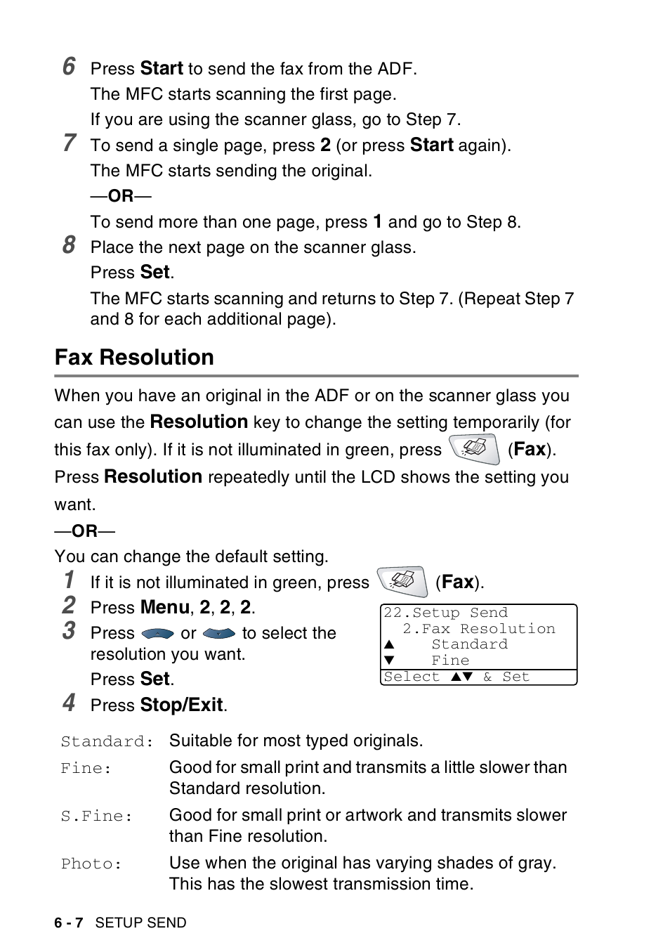 Fax resolution, Fax resolution -7 | Brother MFC-8440  B User Manual | Page 102 / 231