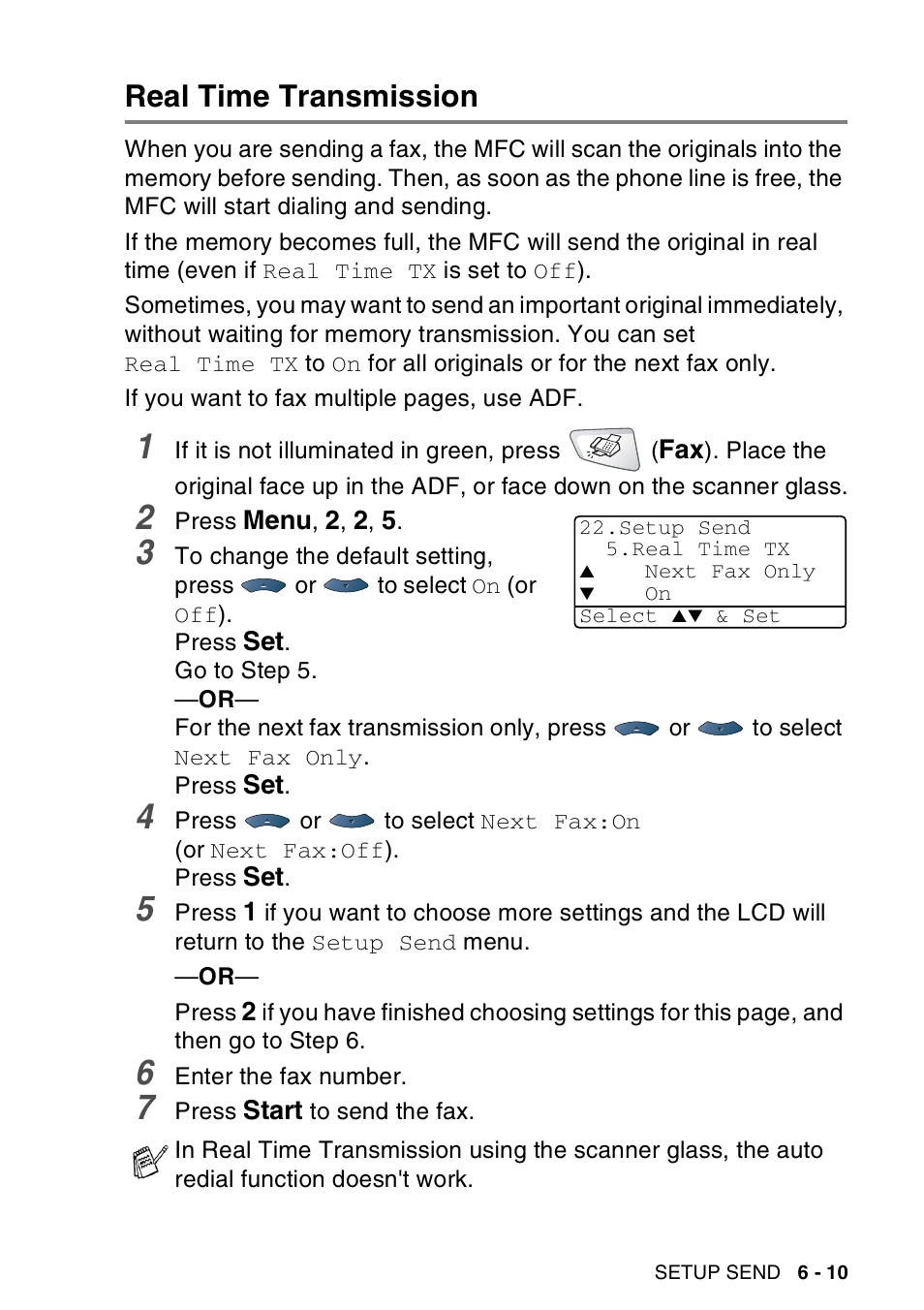 Real time transmission, Real time transmission -10 | Brother MFC-8440  B User Manual | Page 105 / 231