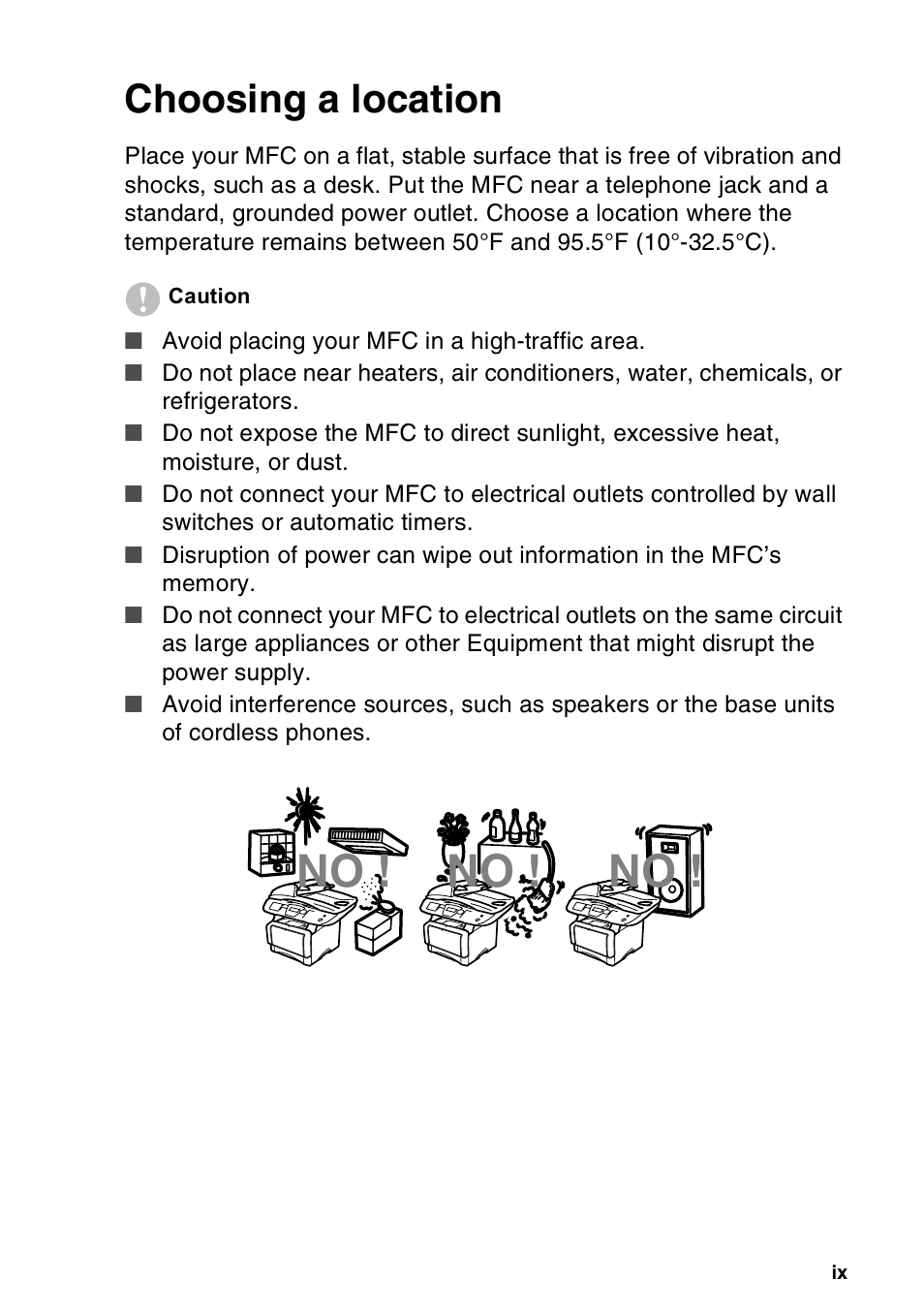 Choosing a location | Brother MFC-8440  B User Manual | Page 11 / 231