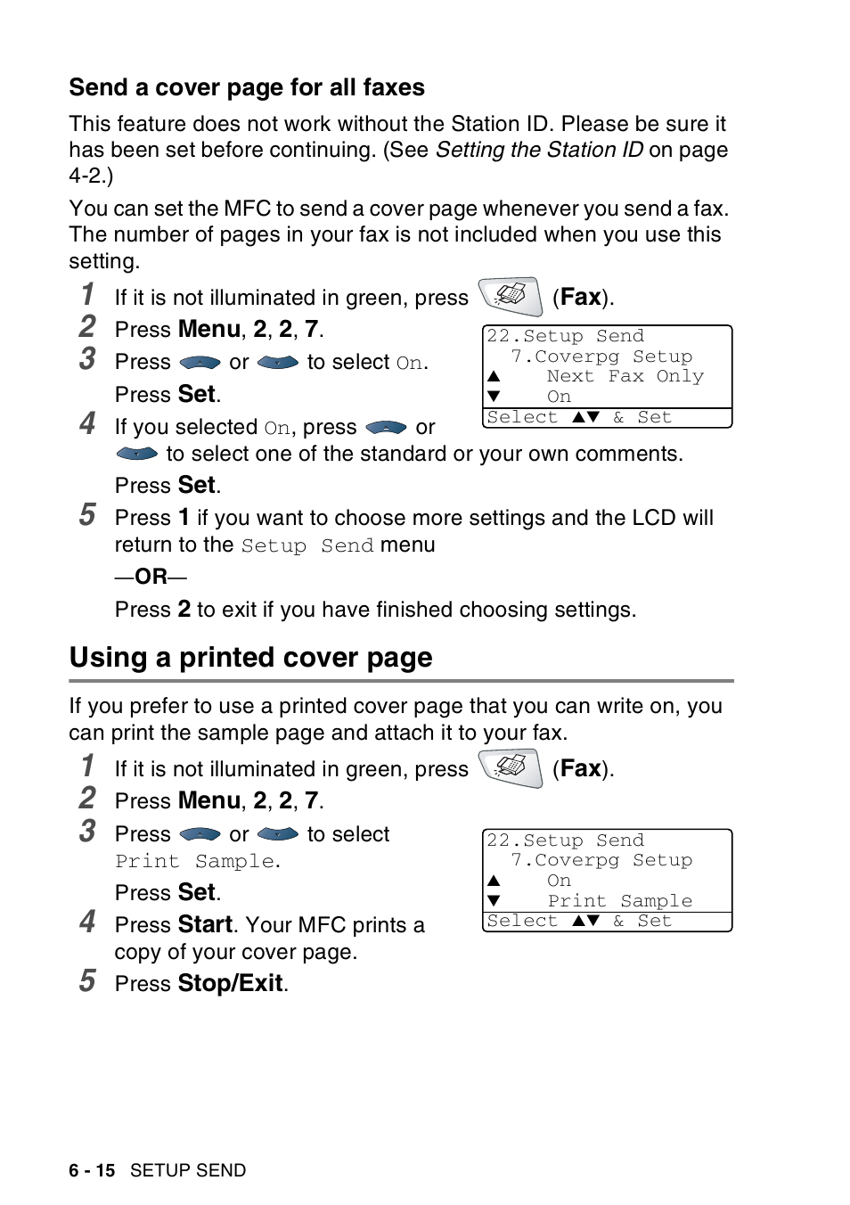 Using a printed cover page | Brother MFC-8440  B User Manual | Page 110 / 231