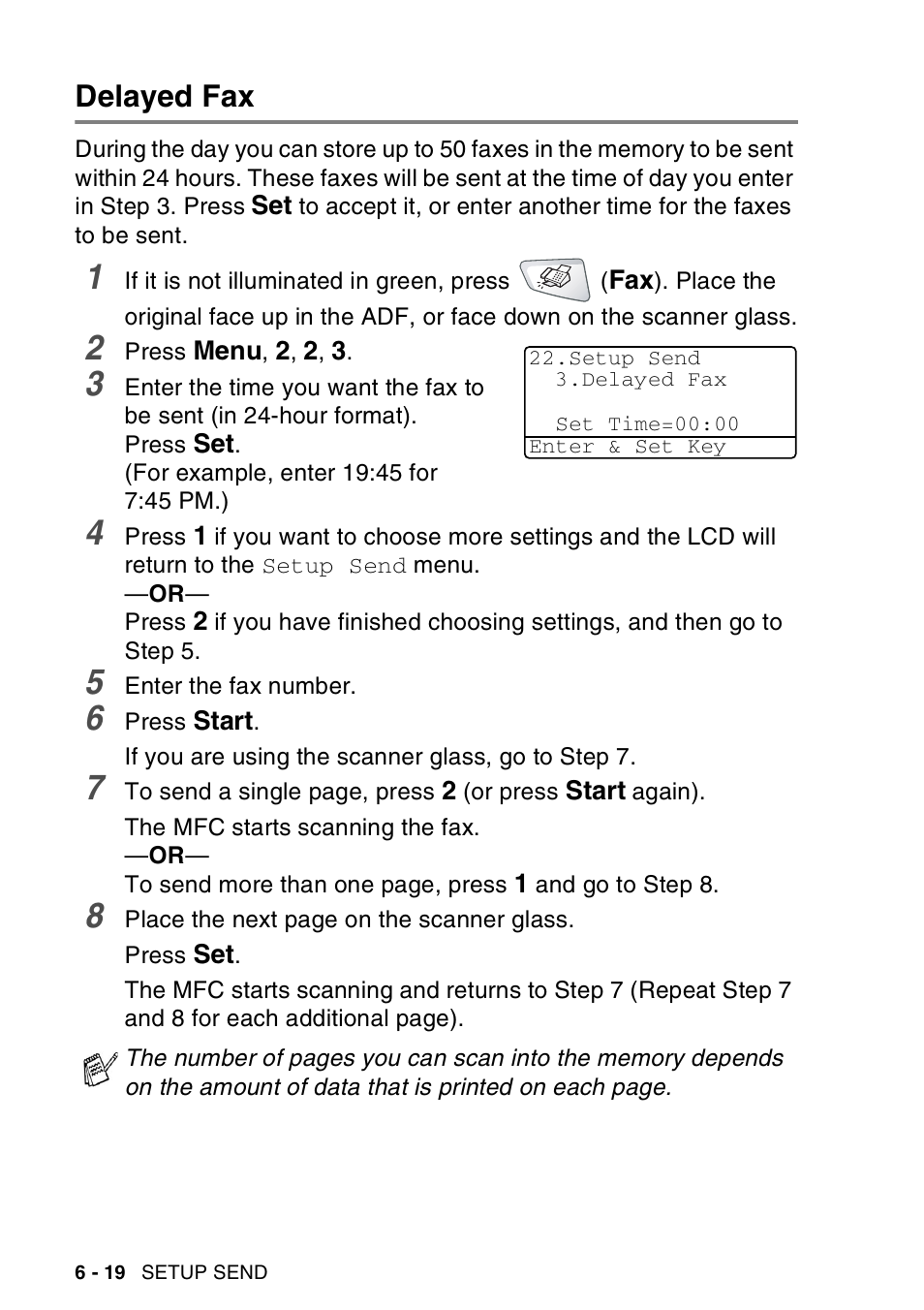Delayed fax, Delayed fax -19 | Brother MFC-8440  B User Manual | Page 114 / 231