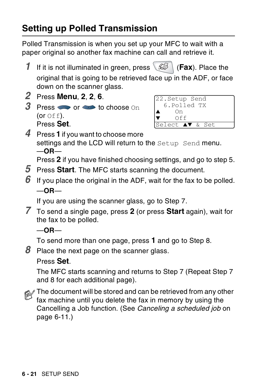 Setting up polled transmission, Setting up polled transmission -21 | Brother MFC-8440  B User Manual | Page 116 / 231
