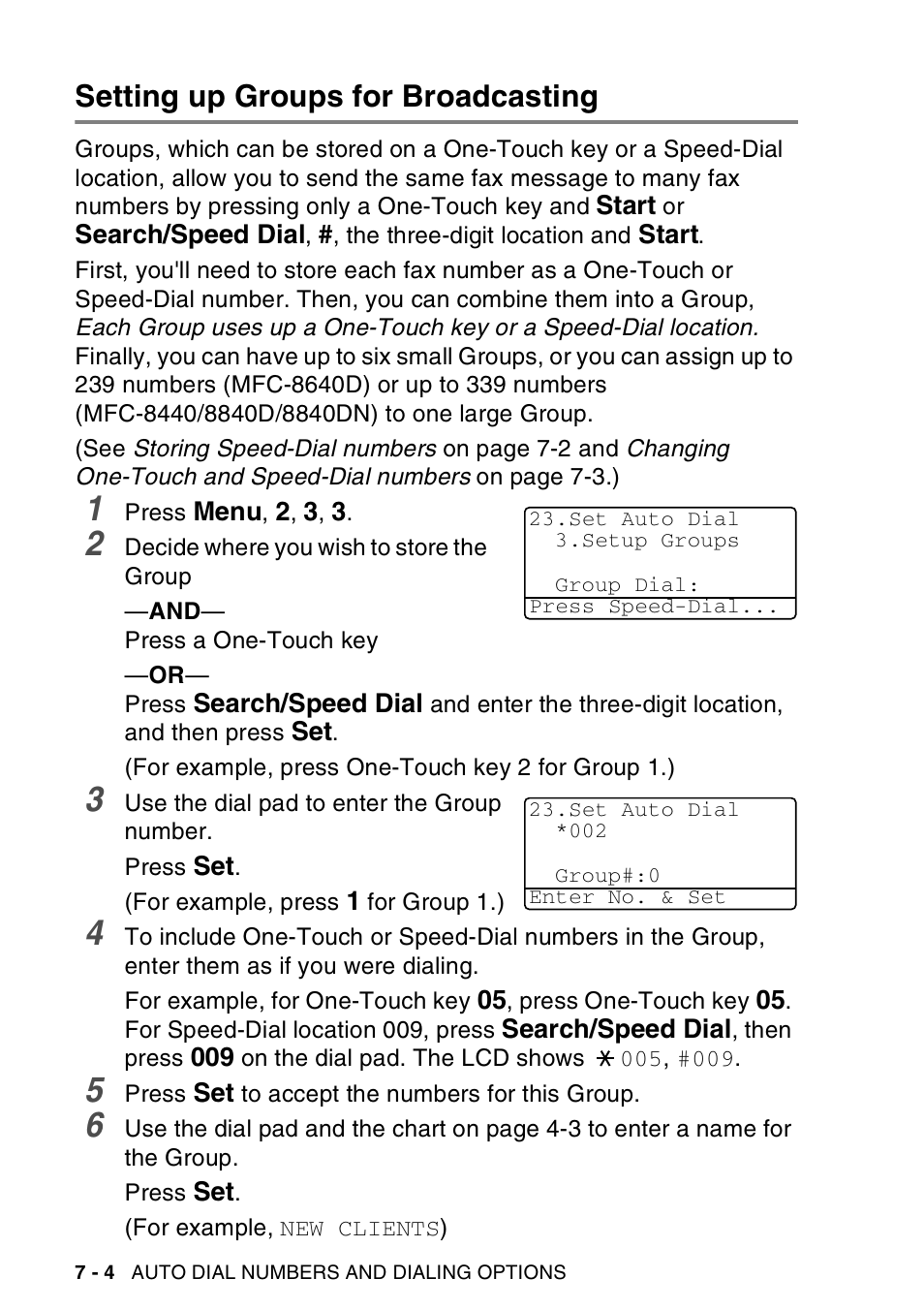 Setting up groups for broadcasting, Setting up groups for broadcasting -4 | Brother MFC-8440  B User Manual | Page 122 / 231