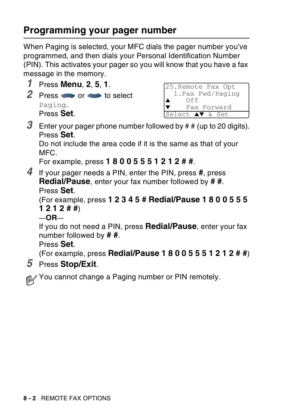 Programming your pager number | Brother MFC-8440  B User Manual | Page 128 / 231