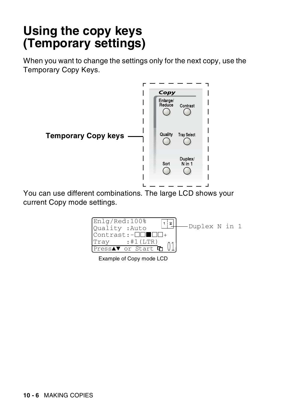 Using the copy keys (temporary settings), Using the copy keys (temporary settings) -6 | Brother MFC-8440  B User Manual | Page 142 / 231