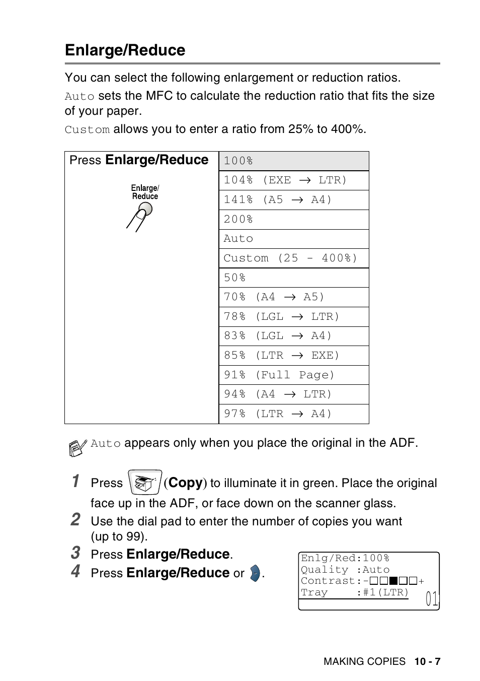 Enlarge/reduce, Enlarge/reduce -7 | Brother MFC-8440  B User Manual | Page 143 / 231