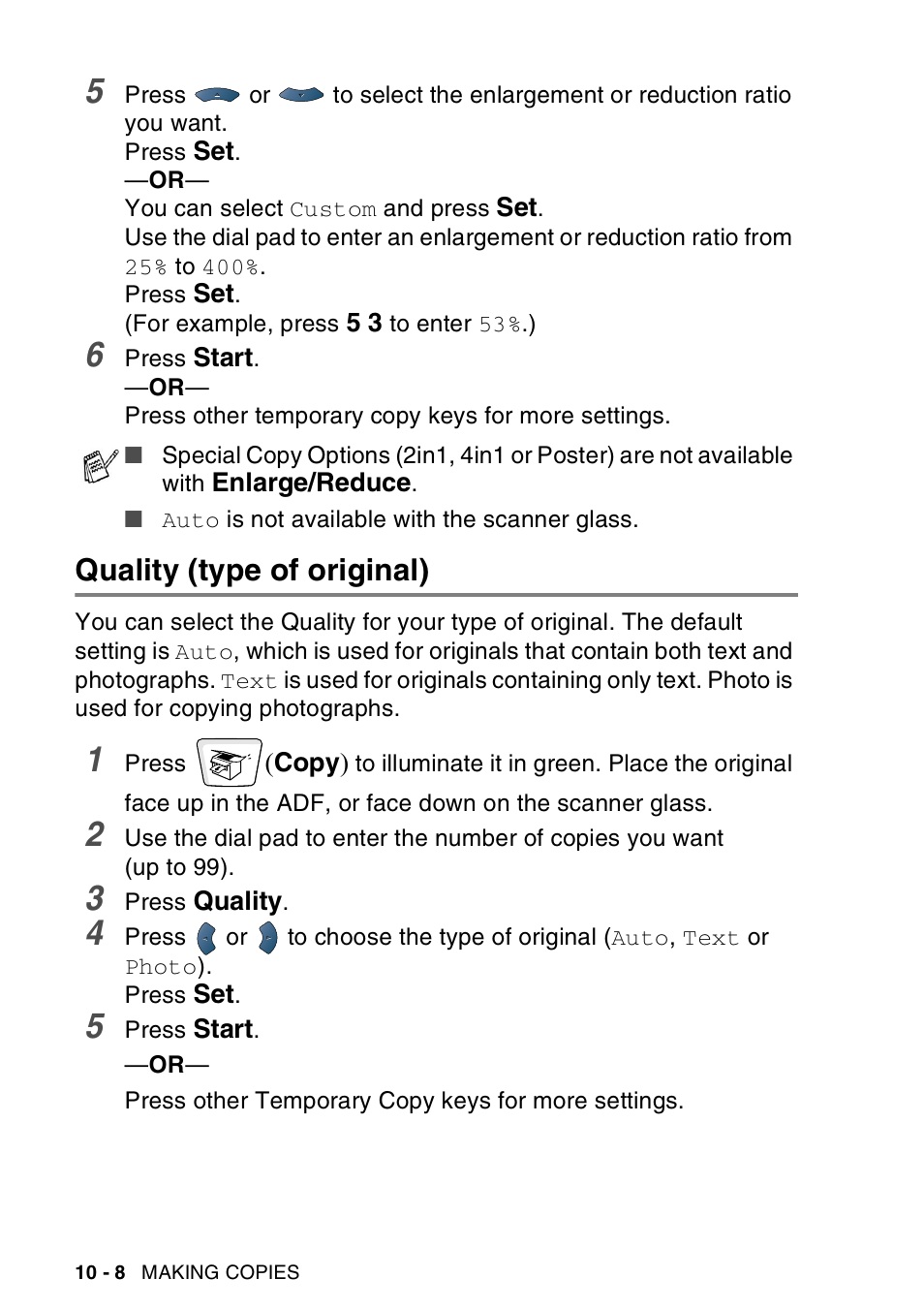 Quality (type of original), Quality (type of original) -8 | Brother MFC-8440  B User Manual | Page 144 / 231