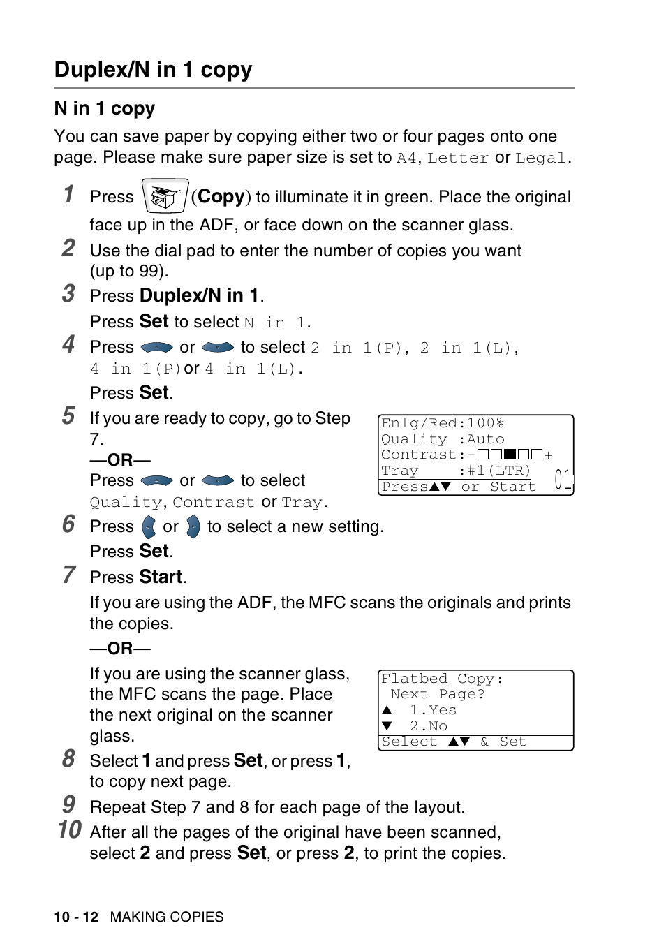 Duplex/n in 1 copy, N in 1 copy, Duplex/n in 1 copy -12 | N in 1 copy -12 | Brother MFC-8440  B User Manual | Page 148 / 231