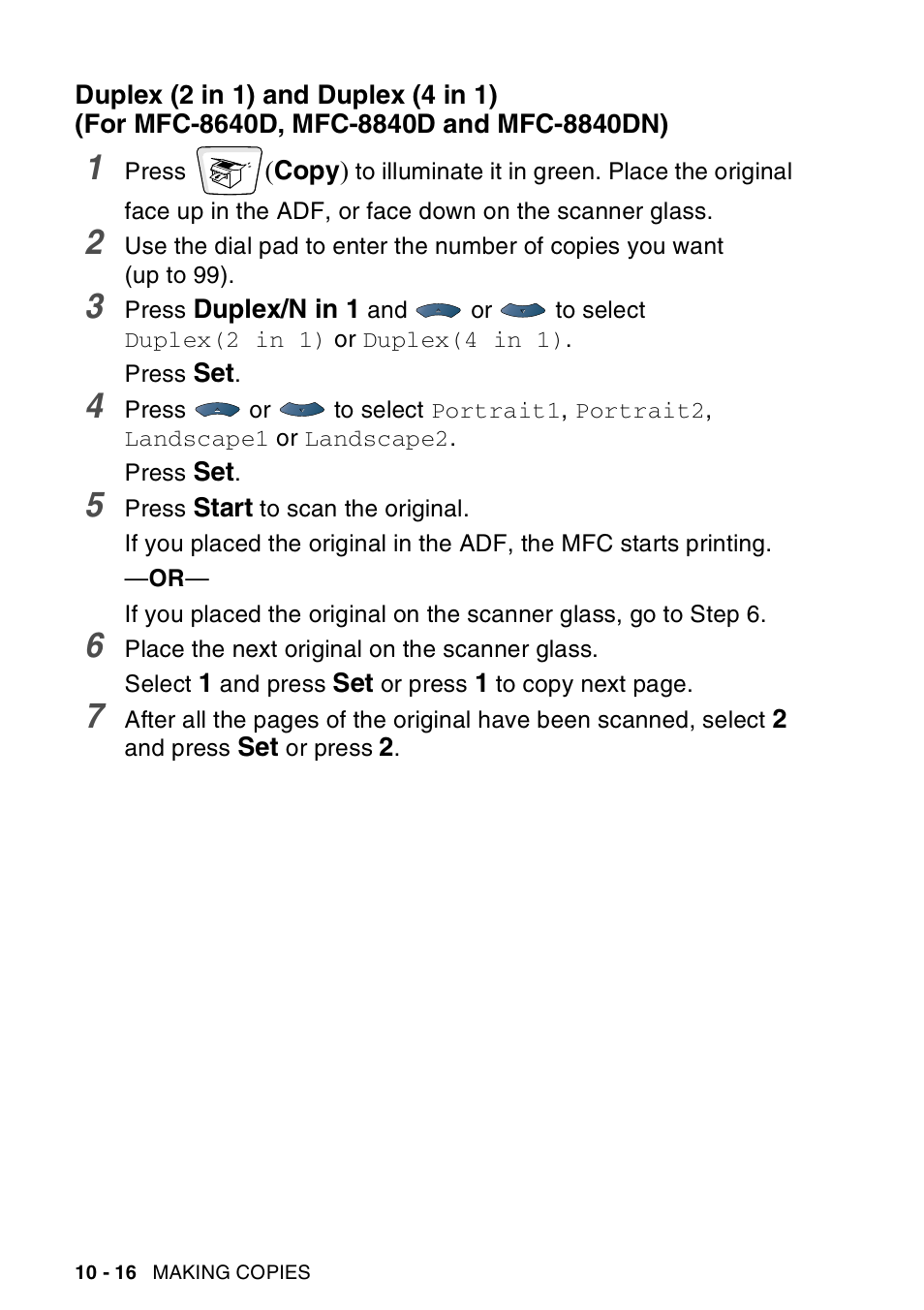 Duplex (2 in 1) and duplex (4 in 1), For mfc-8640d, mfc-8840d and mfc-8840dn) -16 | Brother MFC-8440  B User Manual | Page 152 / 231