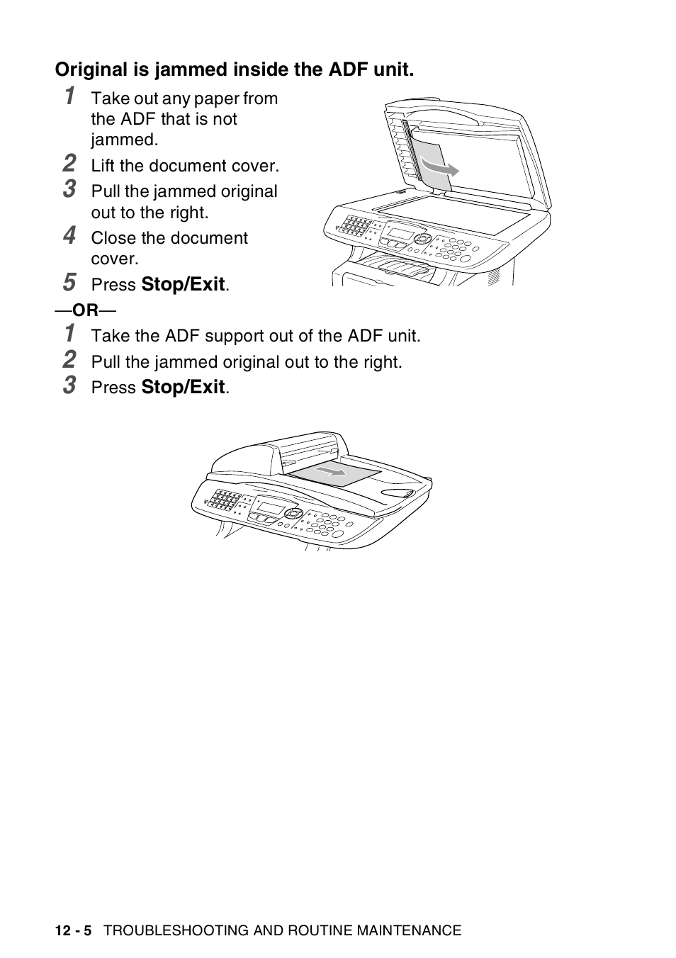 Original is jammed inside the adf unit, Original is jammed inside the adf unit -5 | Brother MFC-8440  B User Manual | Page 166 / 231