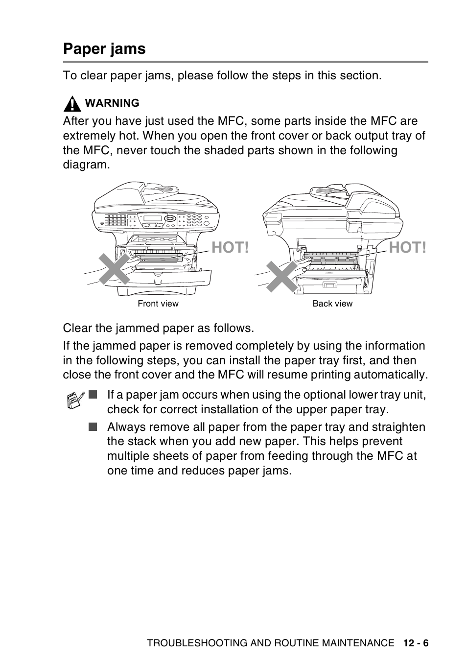 Paper jams, Paper jams -6 | Brother MFC-8440  B User Manual | Page 167 / 231