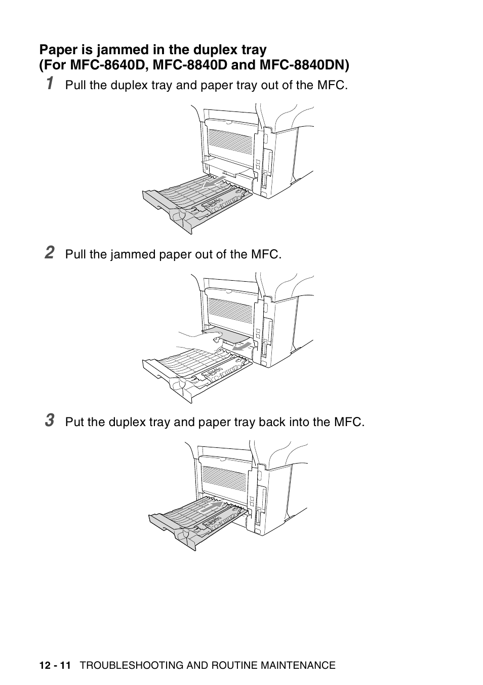 Paper is jammed in the duplex tray, For mfc-8640d, mfc-8840d and mfc-8840dn) -11 | Brother MFC-8440  B User Manual | Page 172 / 231