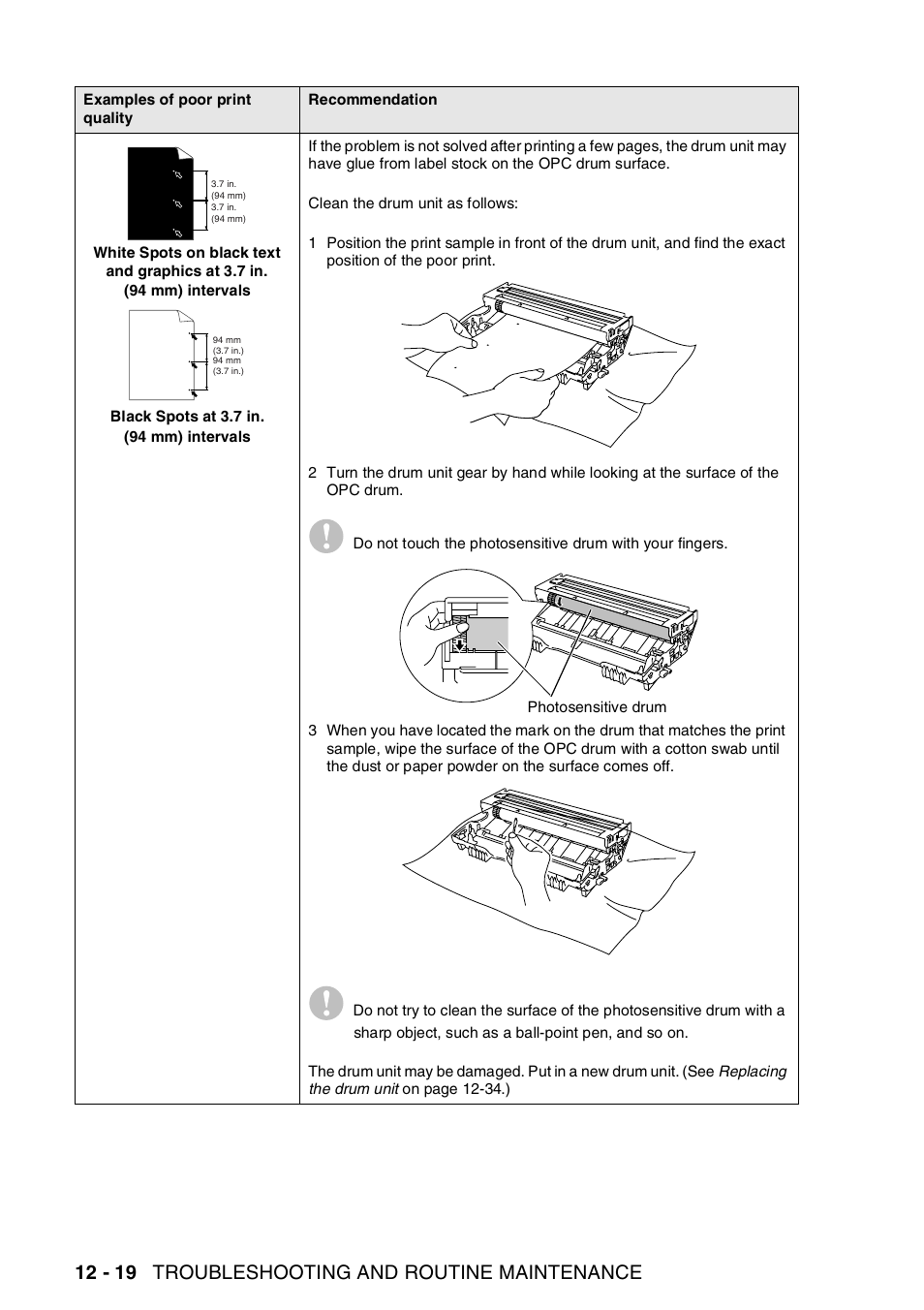 12 - 19 troubleshooting and routine maintenance | Brother MFC-8440  B User Manual | Page 180 / 231