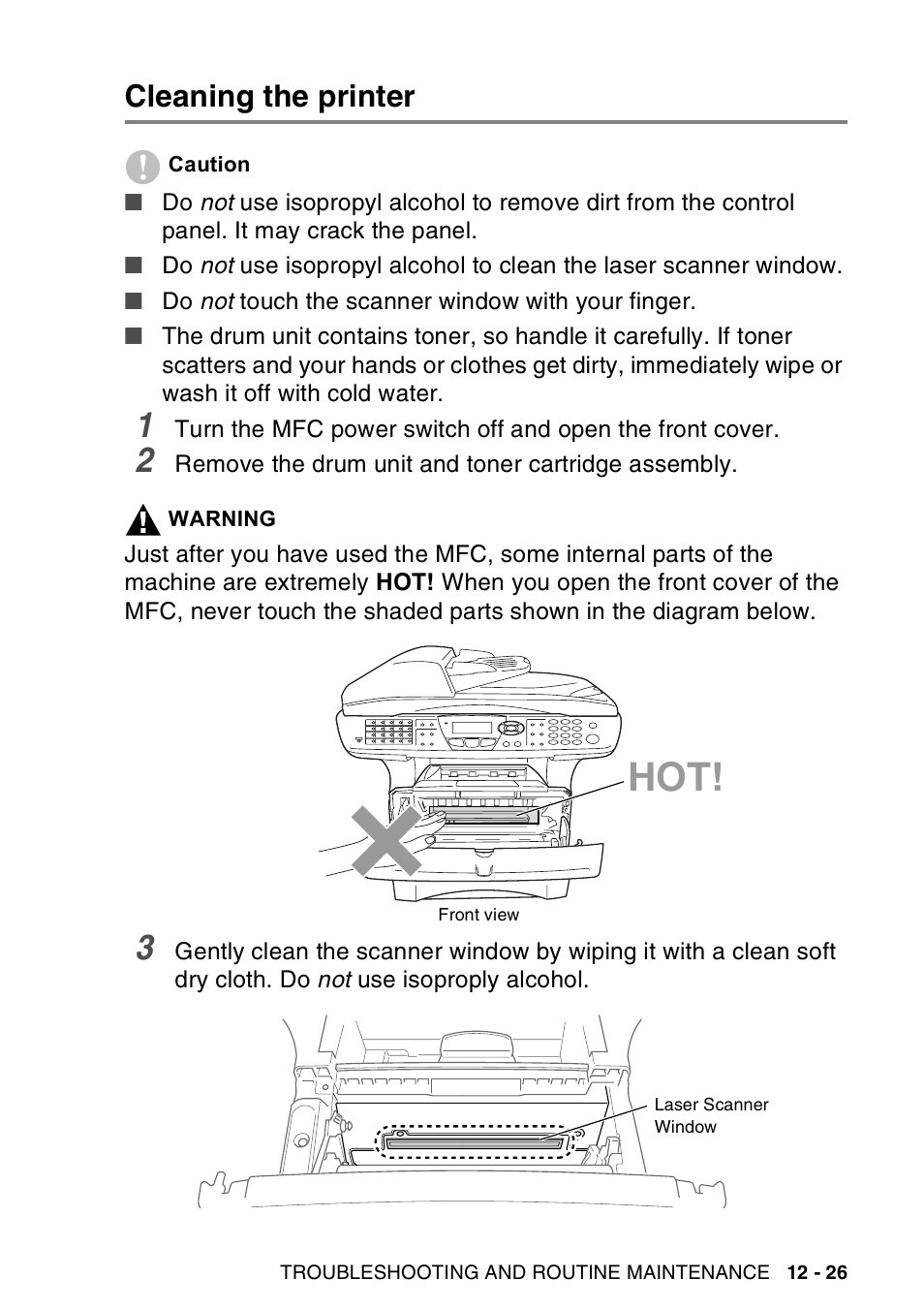 Cleaning the printer, Cleaning the printer -26 | Brother MFC-8440  B User Manual | Page 187 / 231