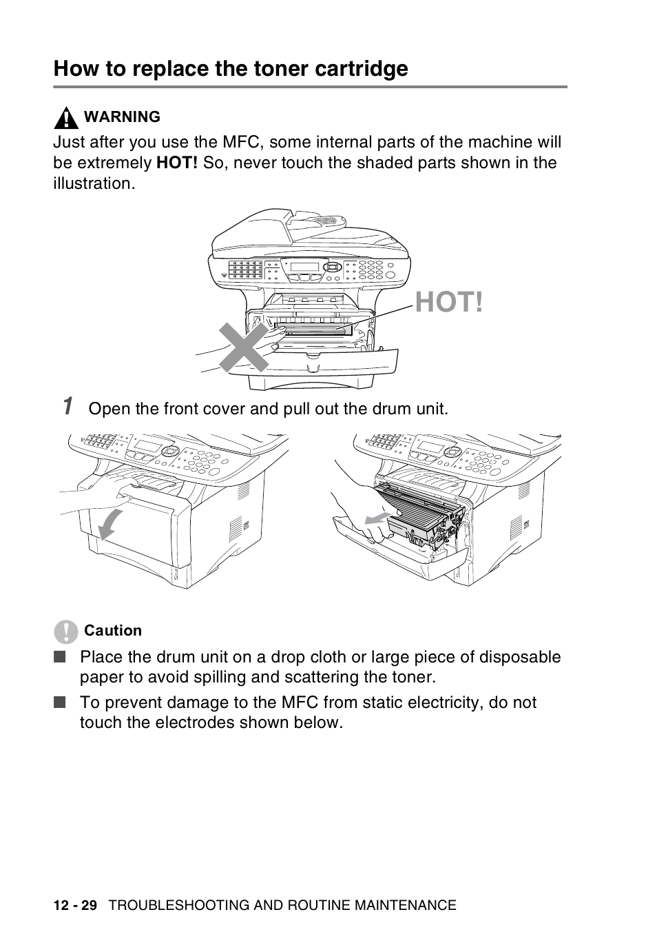 How to replace the toner cartridge, How to replace the toner cartridge -29 | Brother MFC-8440  B User Manual | Page 190 / 231