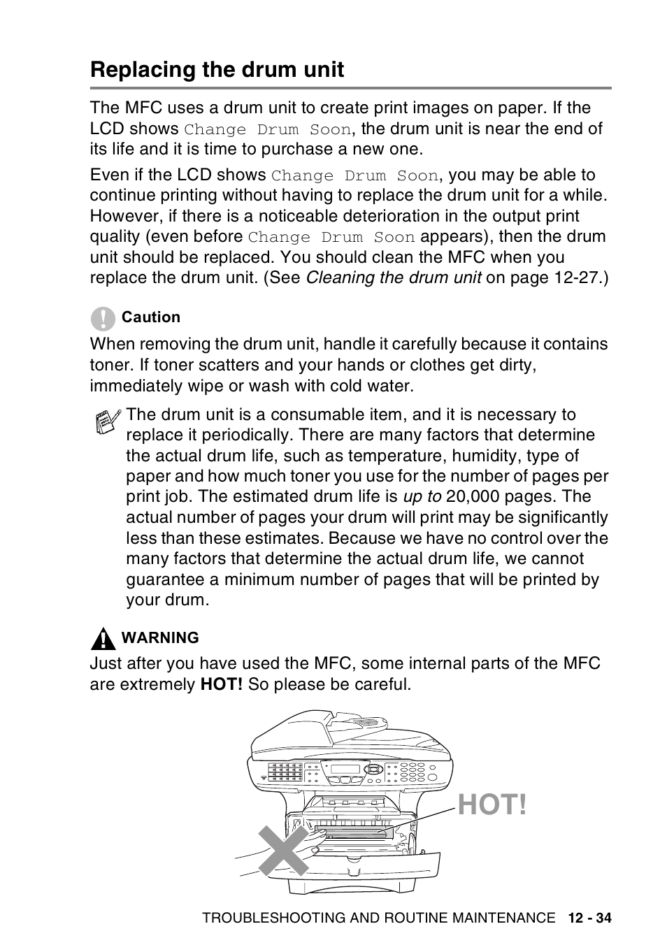 Replacing the drum unit, Replacing the drum unit -34 | Brother MFC-8440  B User Manual | Page 195 / 231