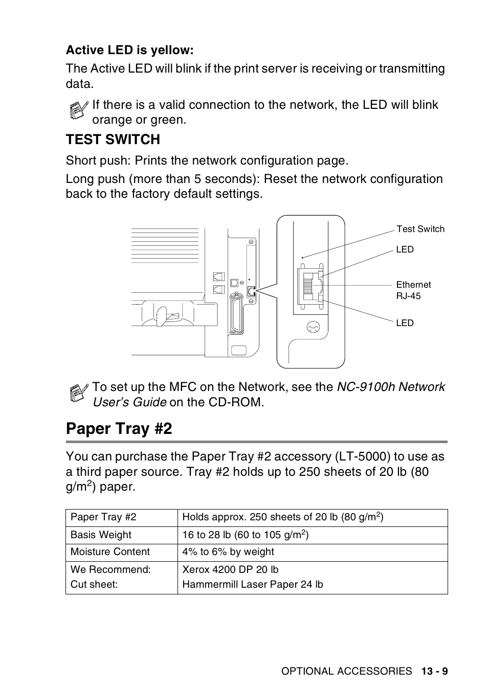 Test switch, Paper tray #2, Test switch -9 | Paper tray #2 -9 | Brother MFC-8440  B User Manual | Page 207 / 231