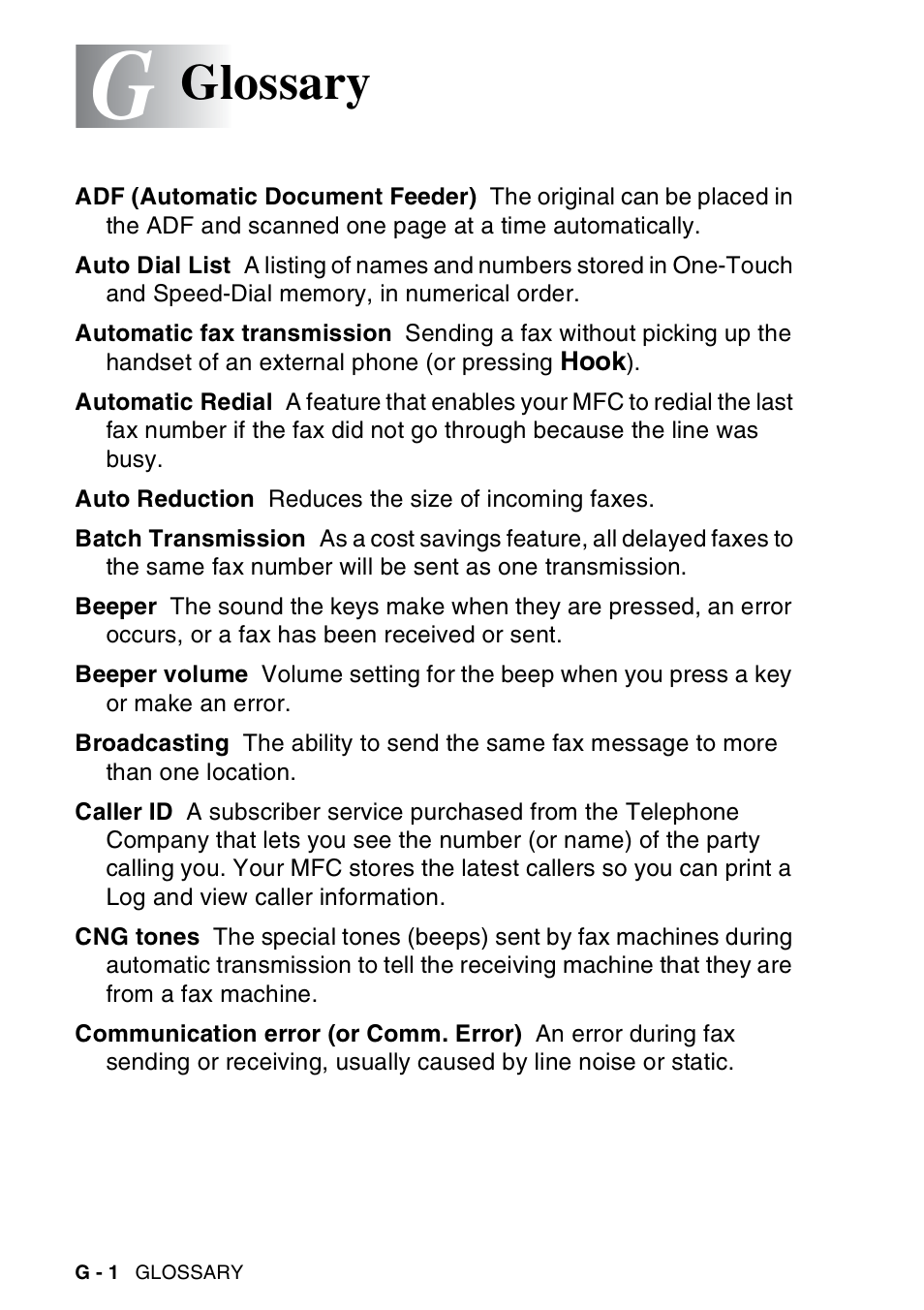 Glossary | Brother MFC-8440  B User Manual | Page 208 / 231