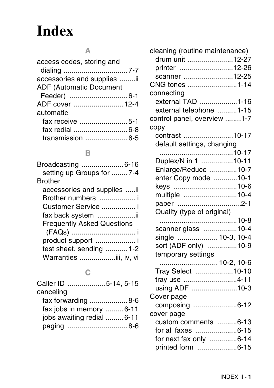 Index | Brother MFC-8440  B User Manual | Page 223 / 231