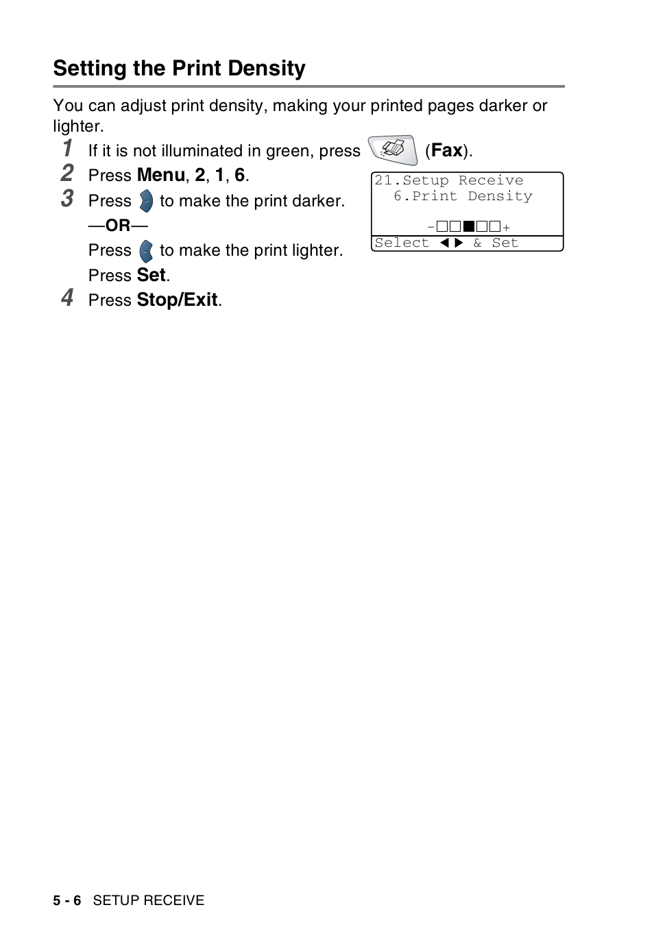 Setting the print density, Setting the print density -6 | Brother MFC-8440  B User Manual | Page 86 / 231