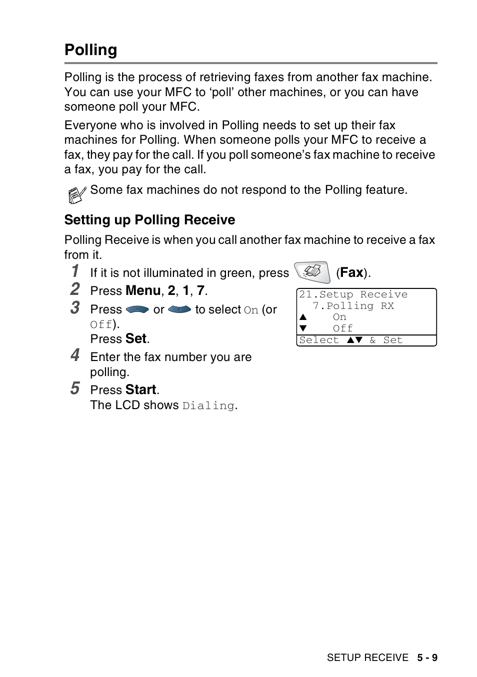 Polling, Setting up polling receive, Polling -9 | Setting up polling receive -9 | Brother MFC-8440  B User Manual | Page 89 / 231