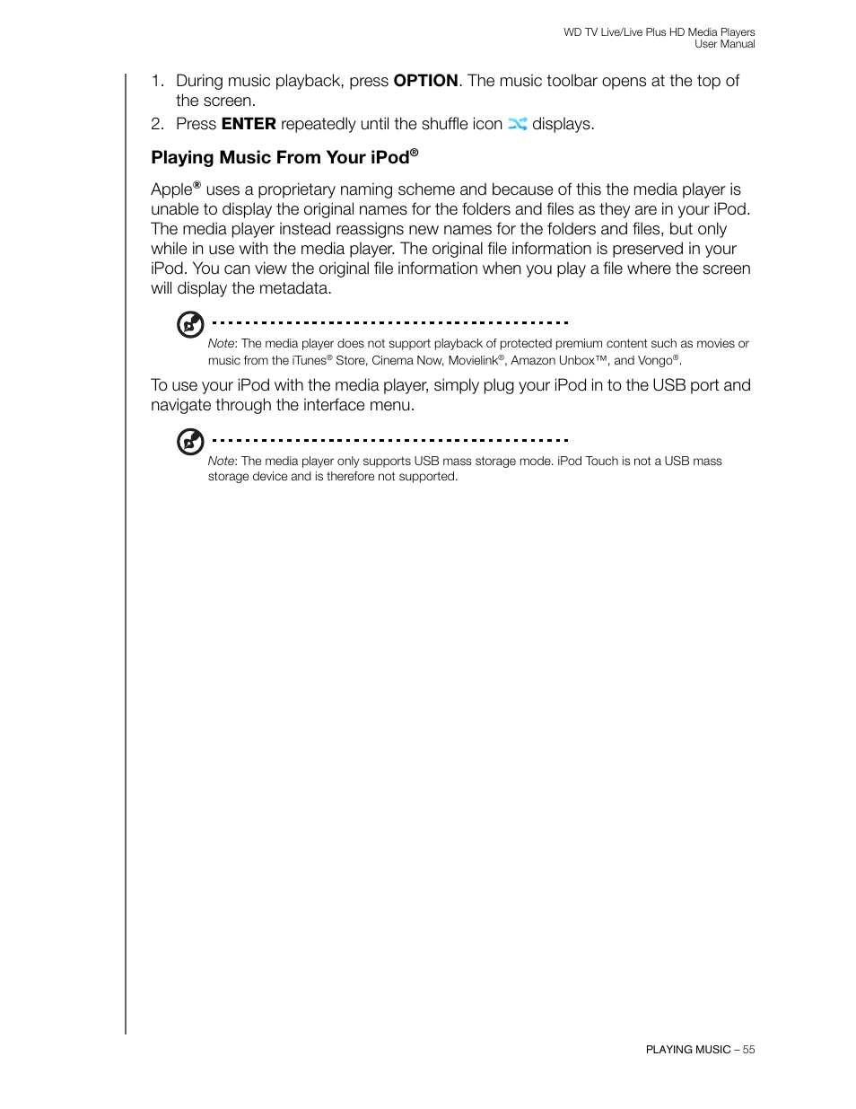 Playing music from your ipod, Apple | Western Digital WD TV Live/Live Plus Media Player User Manual User Manual | Page 59 / 170