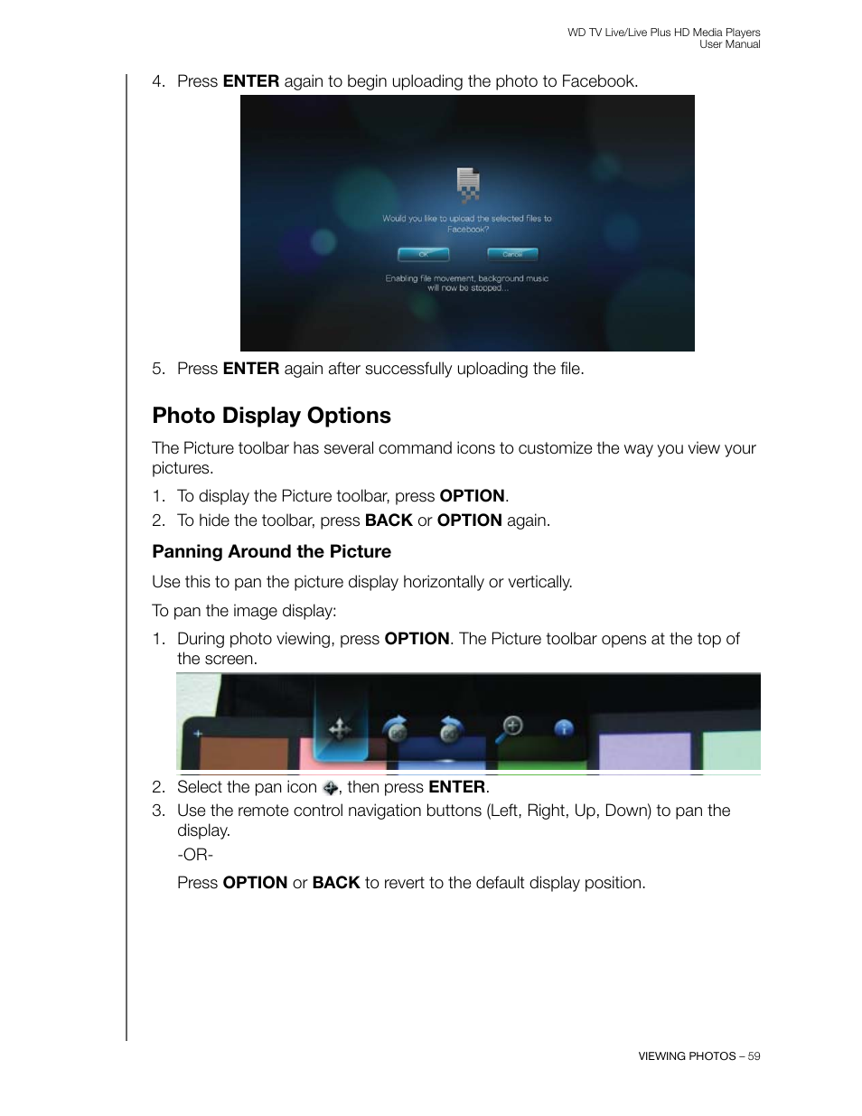 Photo display options, Panning around the picture | Western Digital WD TV Live/Live Plus Media Player User Manual User Manual | Page 63 / 170