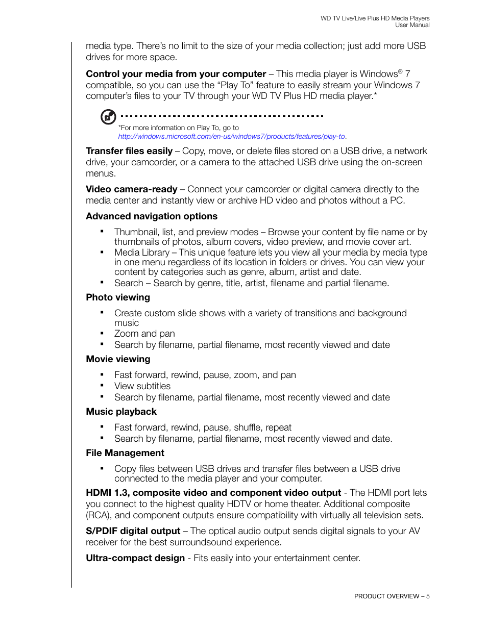 Zoom and pan, Fast forward, rewind, pause, zoom, and pan, View subtitles | Fast forward, rewind, pause, shuffle, repeat | Western Digital WD TV Live/Live Plus Media Player User Manual User Manual | Page 9 / 170
