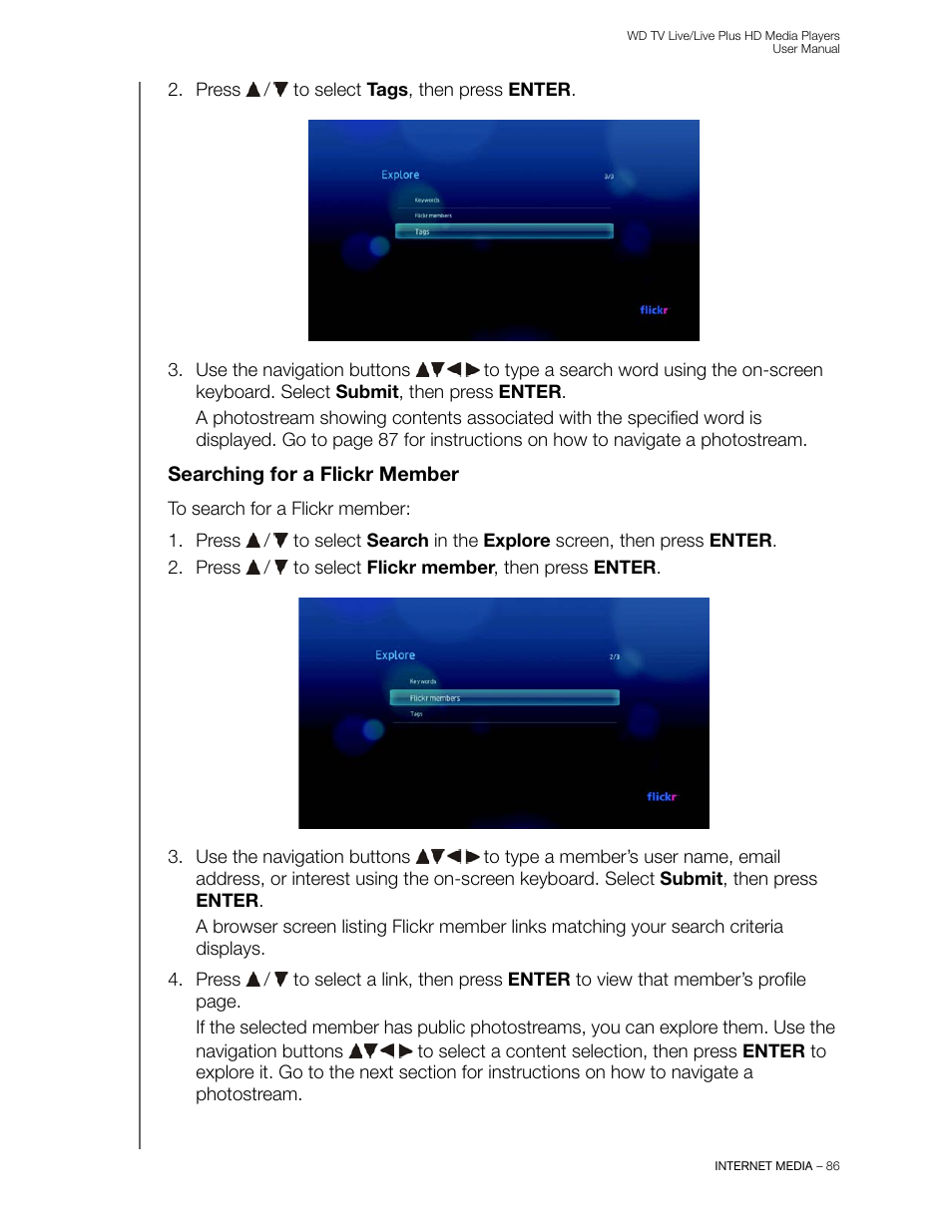 Searching for a flickr member | Western Digital WD TV Live/Live Plus Media Player User Manual User Manual | Page 90 / 170