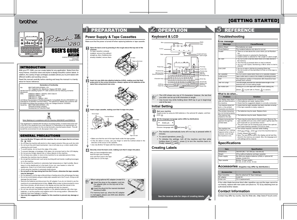 Brother LN7424001 User Manual | 2 pages