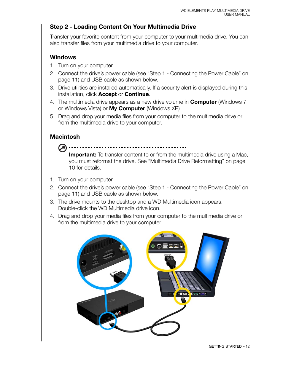 Step 2 - loading content on your multimedia drive, Windows, Macintosh | Western Digital WD Elements Play User Manual User Manual | Page 16 / 66