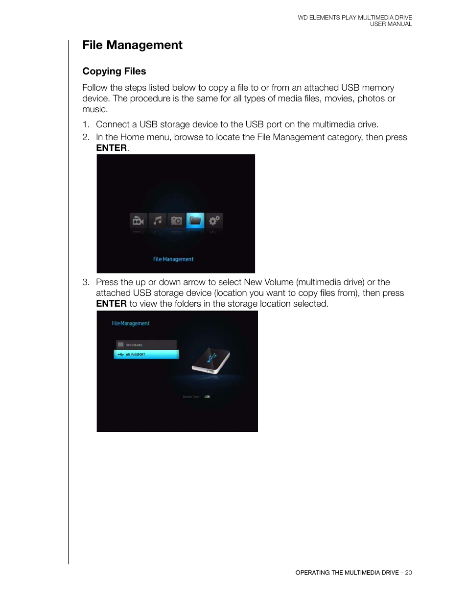 File management, Copying files | Western Digital WD Elements Play User Manual User Manual | Page 24 / 66