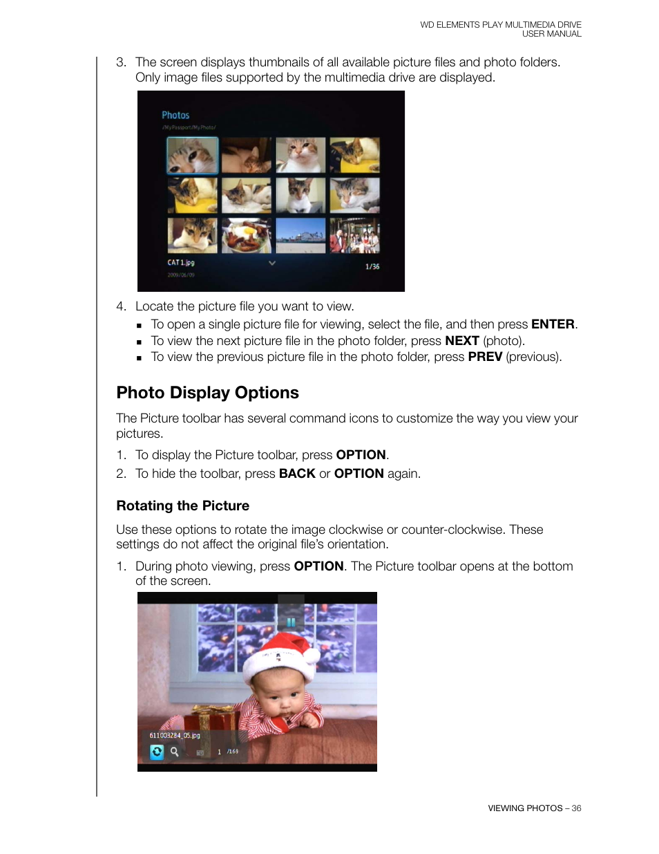 Photo display options, Rotating the picture | Western Digital WD Elements Play User Manual User Manual | Page 40 / 66
