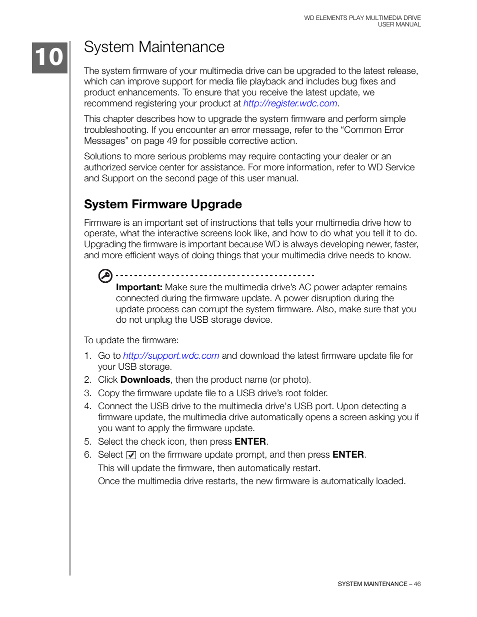 System maintenance, System firmware upgrade | Western Digital WD Elements Play User Manual User Manual | Page 50 / 66