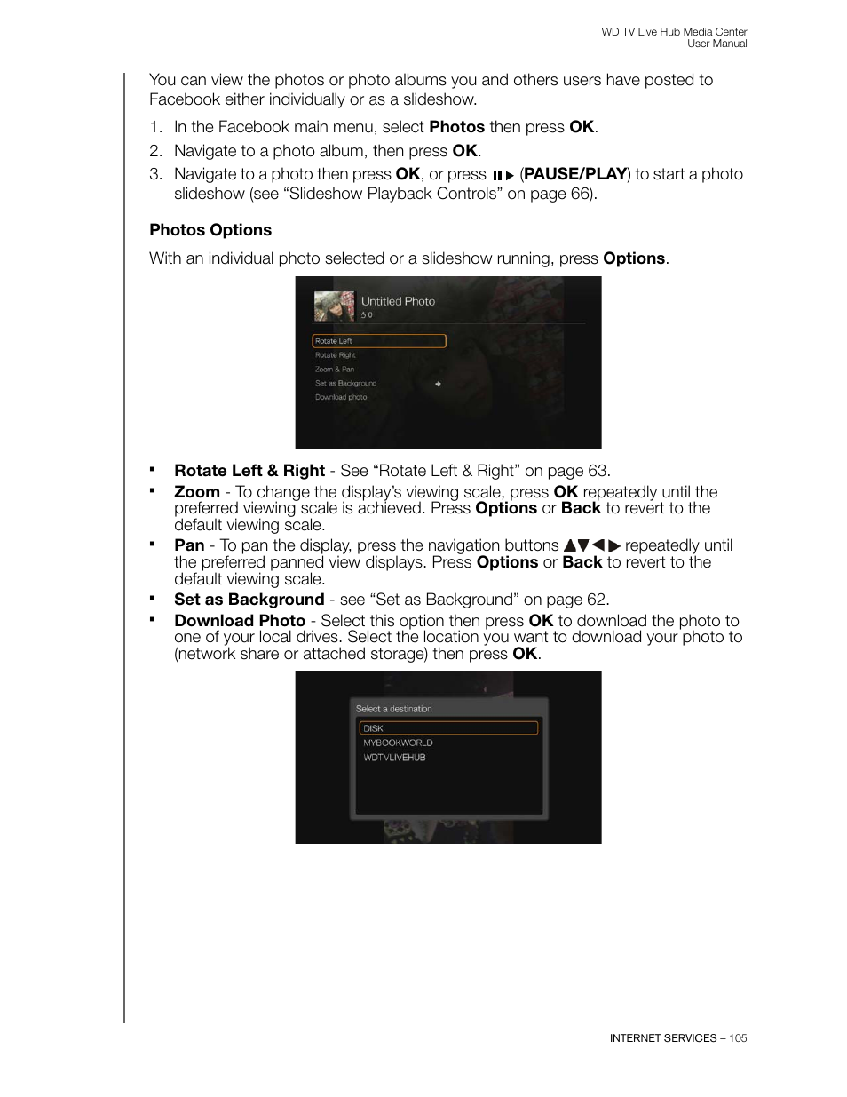 Photos options | Western Digital WD TV Live Hub Media Center User Manual User Manual | Page 110 / 241