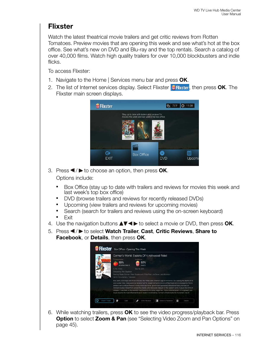 Flixster | Western Digital WD TV Live Hub Media Center User Manual User Manual | Page 121 / 241