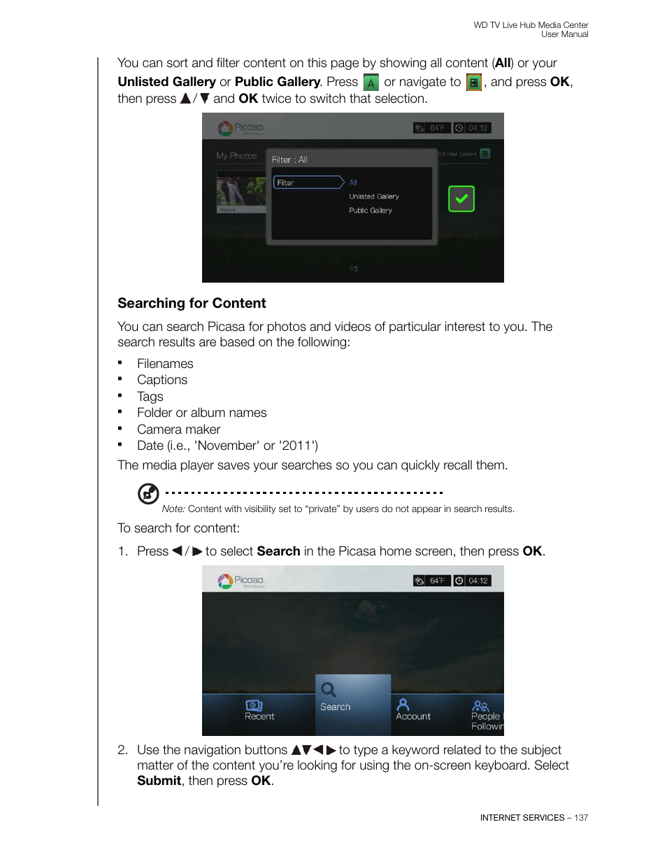 Searching for content | Western Digital WD TV Live Hub Media Center User Manual User Manual | Page 142 / 241