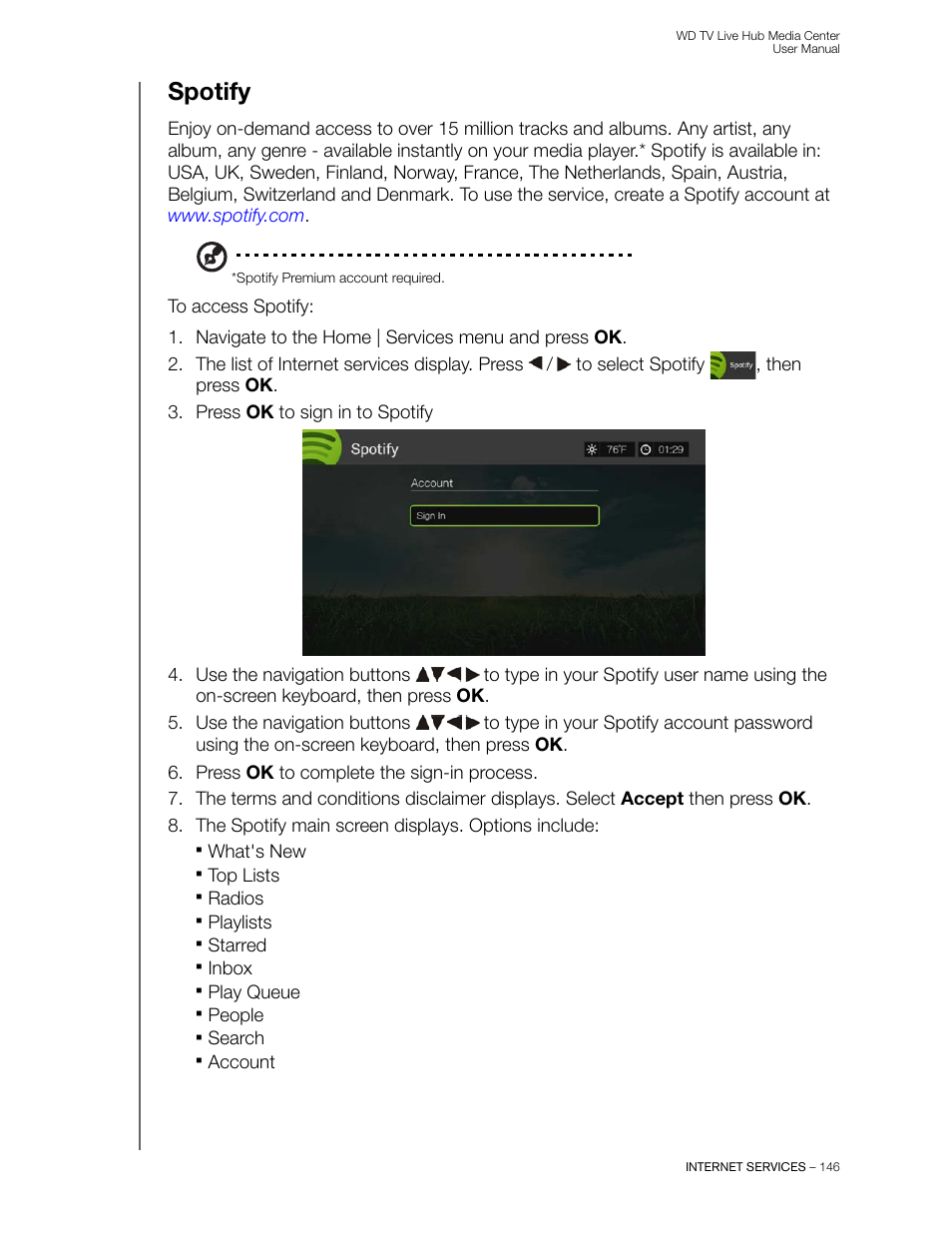 Spotify | Western Digital WD TV Live Hub Media Center User Manual User Manual | Page 151 / 241